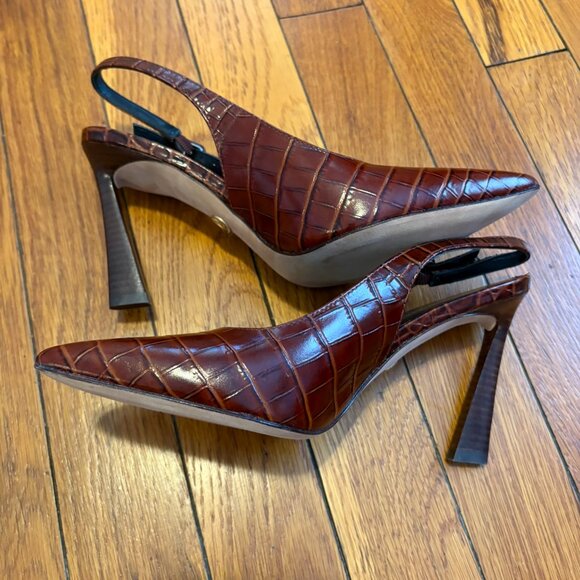 NWOT Veronica Beard Croc-Embossed Slingback Heels | Size 36.5 Luxury Designer - Picture 3 of 7